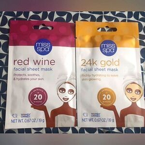 Miss Spa Facial Sheet Mask Set - Red Wine and 24K Gold